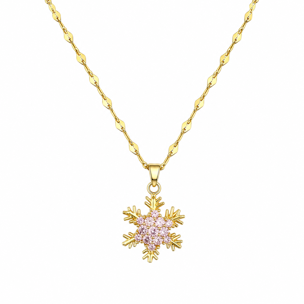 Pink Snowflake Pendant Necklace