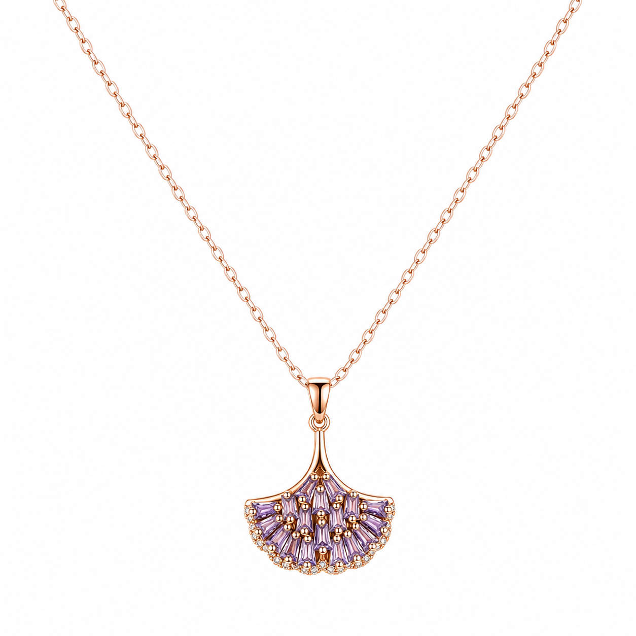Purple Fan Pendant Necklace