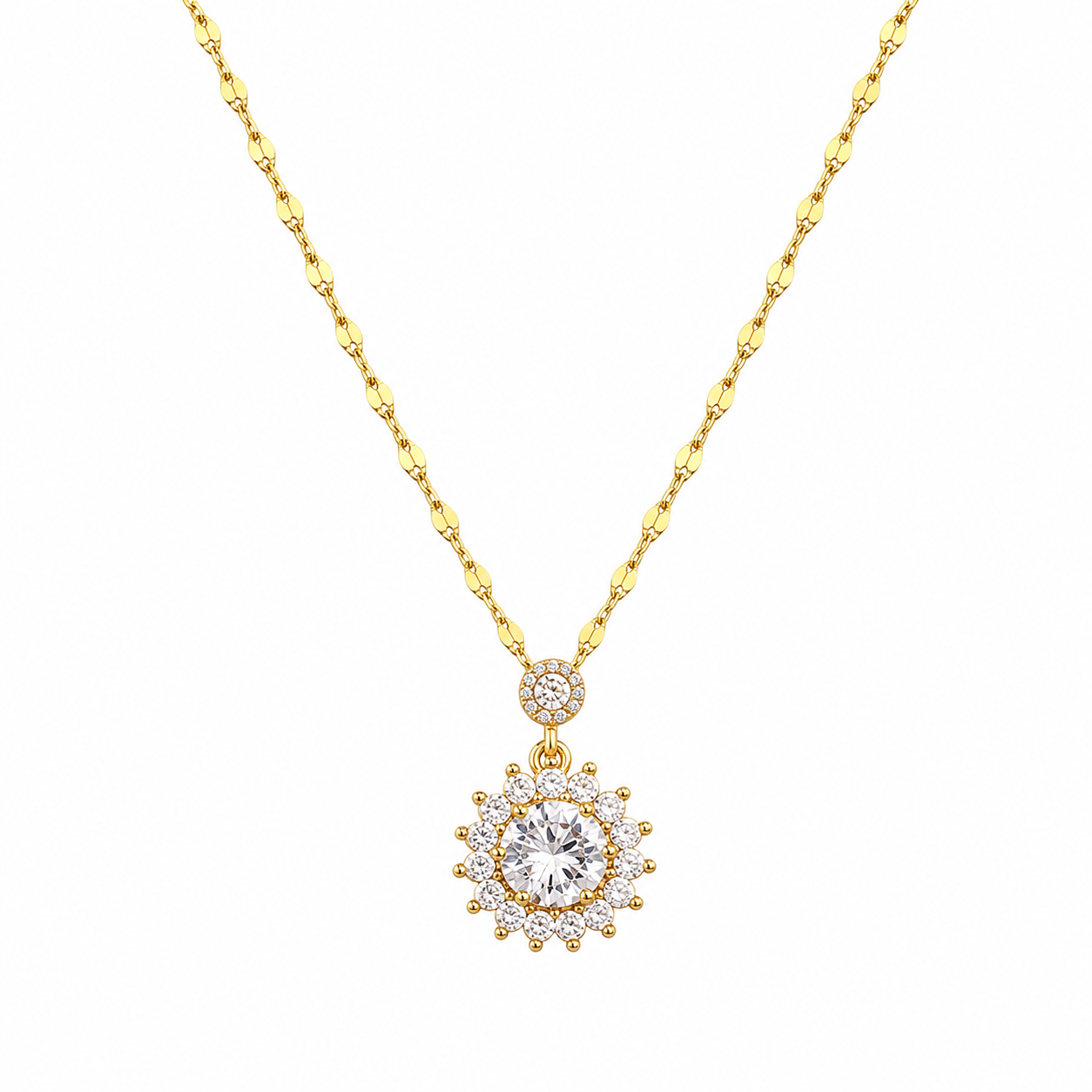 Round Sunburst Zircon Necklace