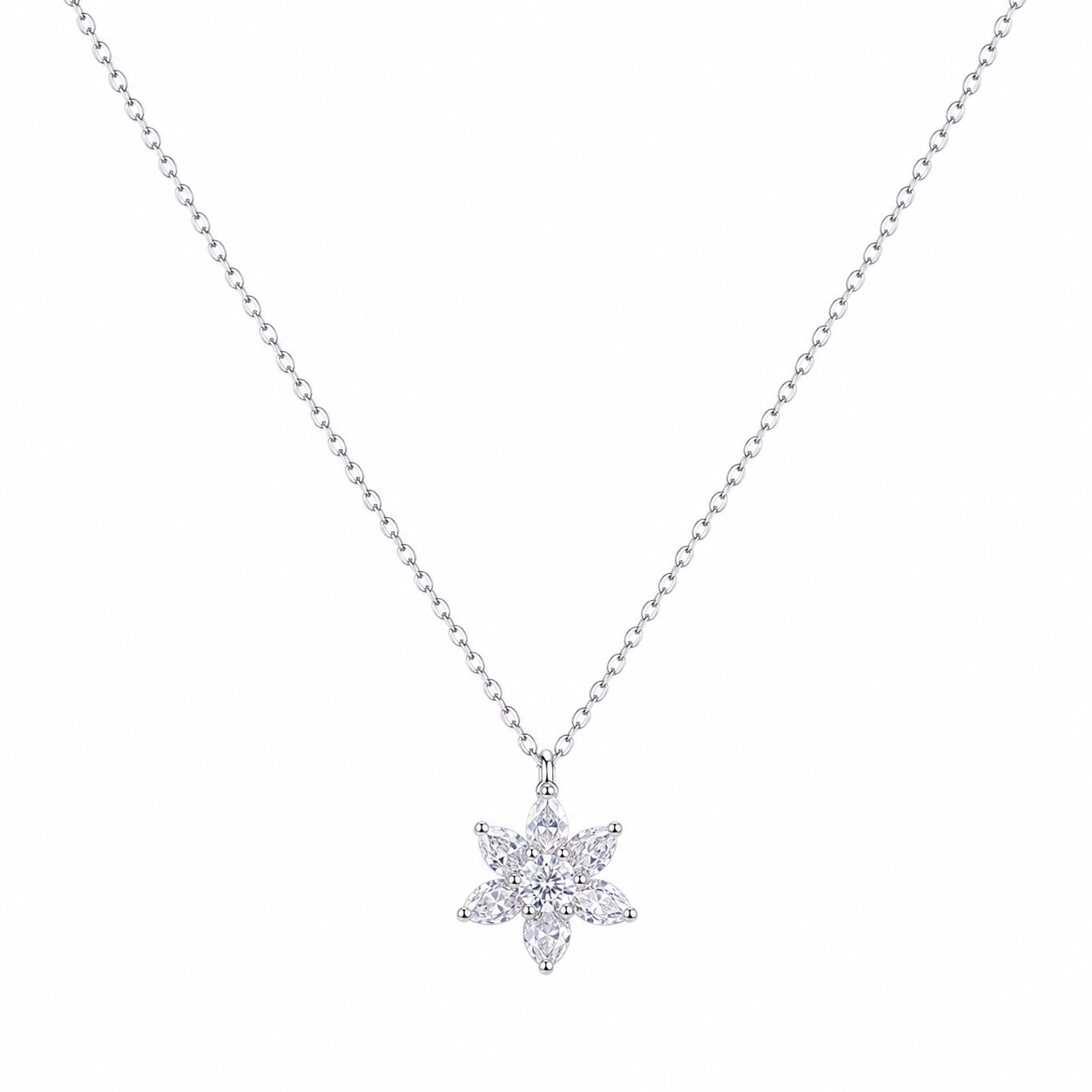 Silver Flower Zircon Necklace