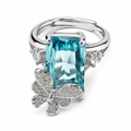 Aqua Butterfly Zircon Adjustable Ring white background product image