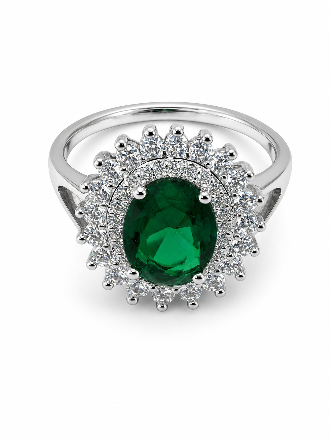 Emerald Halo Crown Adjustable Ring white background product image