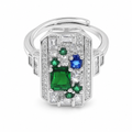 Emerald Mosaic Zircon Adjustable Ring white background product image