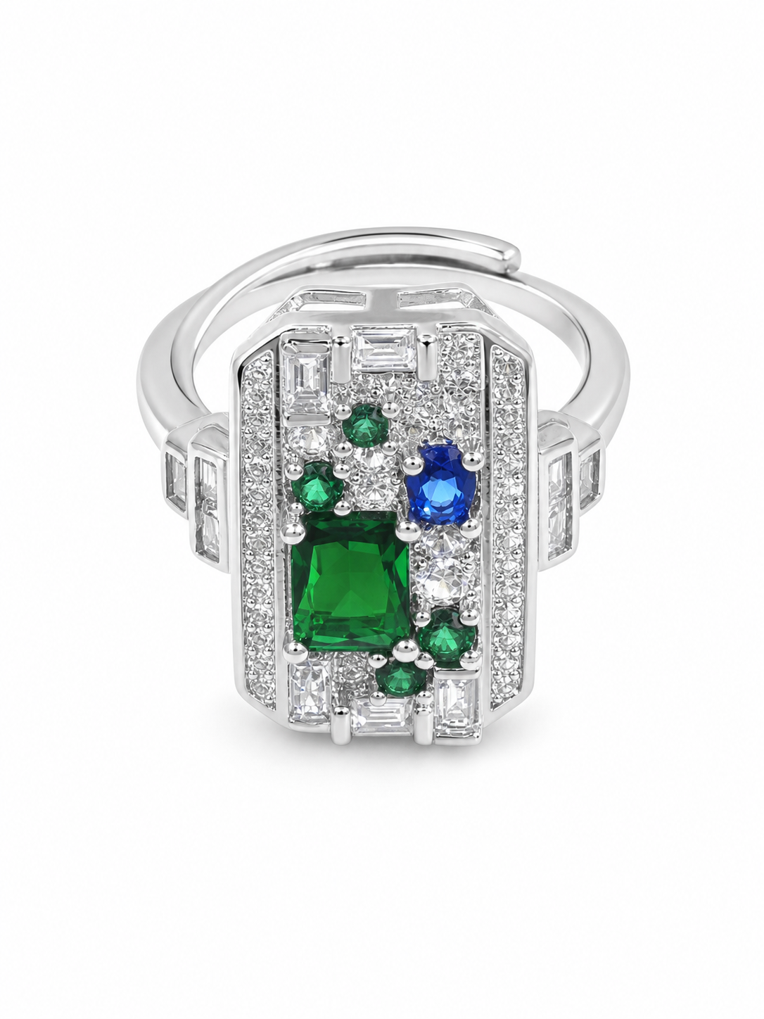 Emerald Mosaic Zircon Adjustable Ring white background product image
