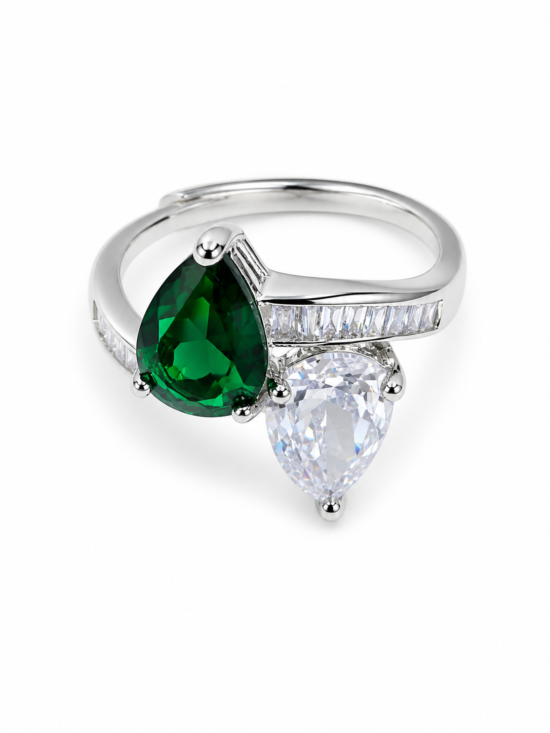 Emerald Teardrop Duet Adjustable Ring white background product image