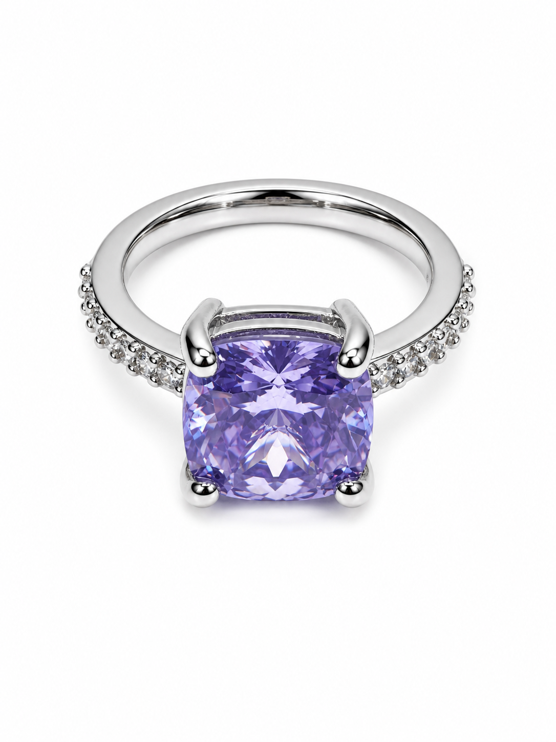 Lavender Cushion Zircon Adjustable Ring white background product image