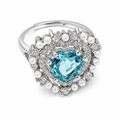 Pearl Heart Aqua Zircon Adjustable Ring white background product image