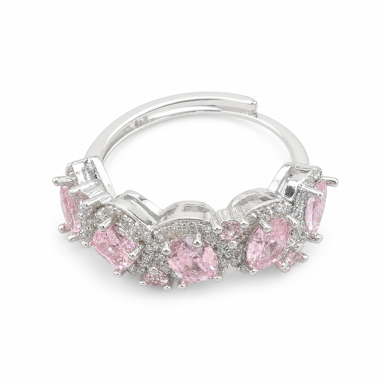 Petal Cascade Pink Cluster Ring on a white background