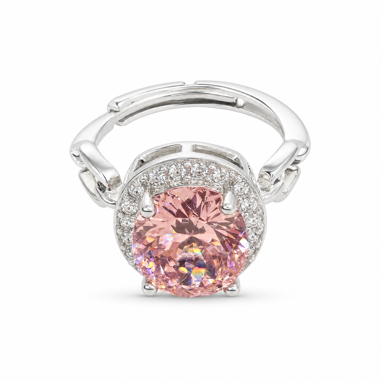 Rose Halo Adjustable Statement Ring on a white background