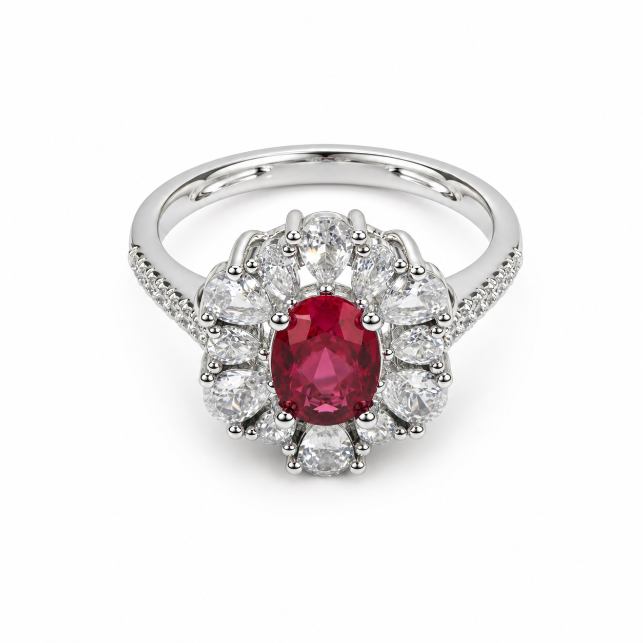 Ruby Petal Halo Adjustable Ring white background product image