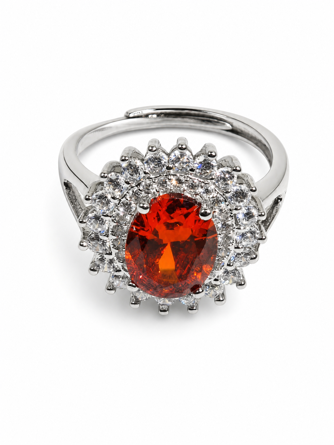 Scarlet Sunburst Zircon Adjustable Ring white background product image