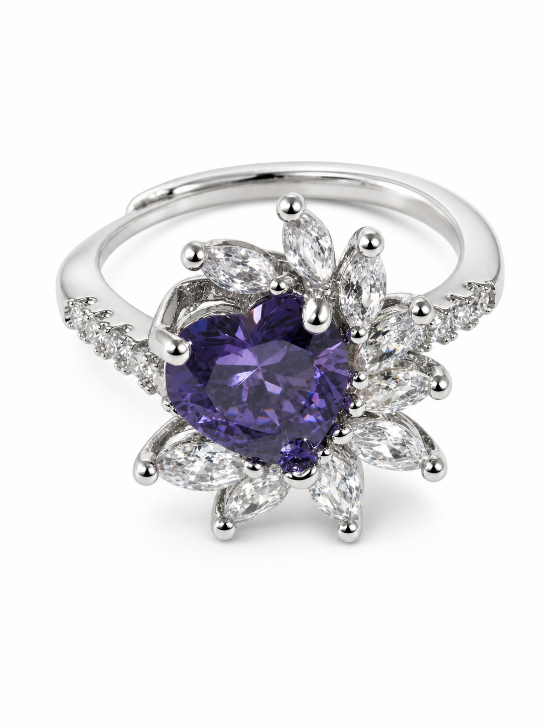 Violet Bloom Zircon Adjustable Ring white background product image